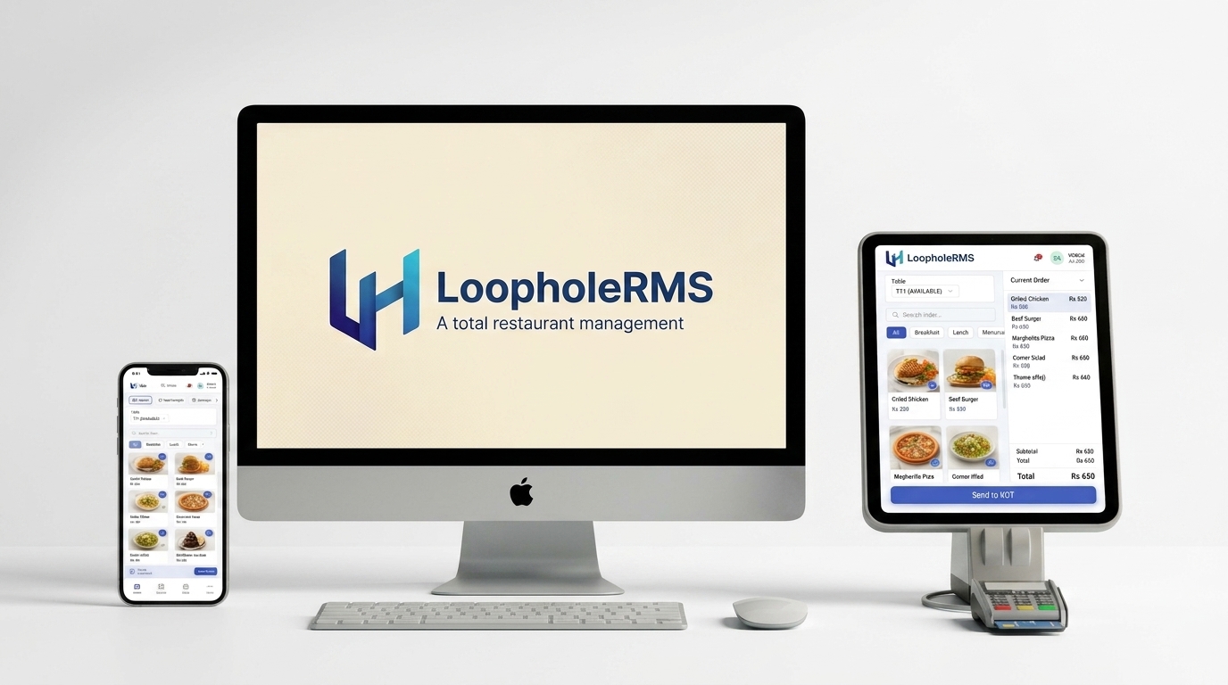 RMS — Restaurant Management System with POS ordering screen, menu items and Send to KOT button